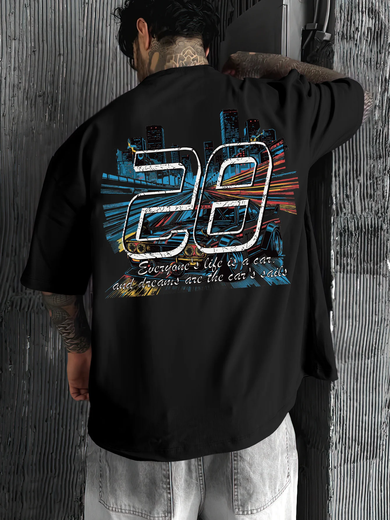 2026 New Number 28 City Track Print Oversized Short Sleeve T-shirt, Streetwear Casual Unisex Racing Style Top