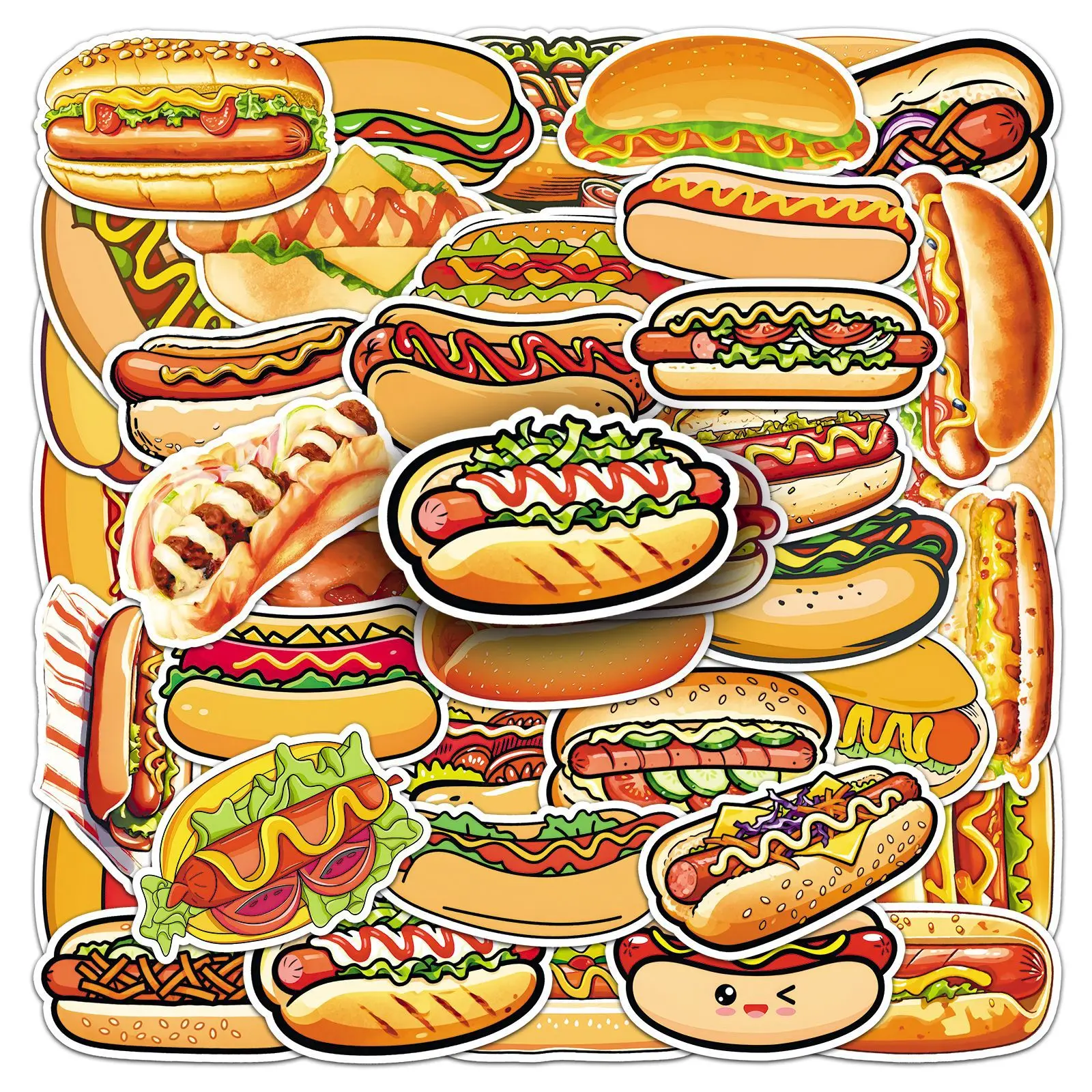 50 Pcs American Hot Dog Stickers Yummy Foodie Decals Waterproof Vinyl For Laptop Skateboard Phone Case Power Bank Journal Diner - view 2