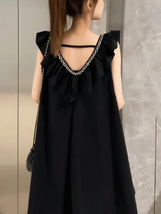 Vestido Midi Solto com Decote V e Costas Abertas para Homens e Mulheres, Estilo Casual de Verão, Manga Curta, Tamanhos Grande...