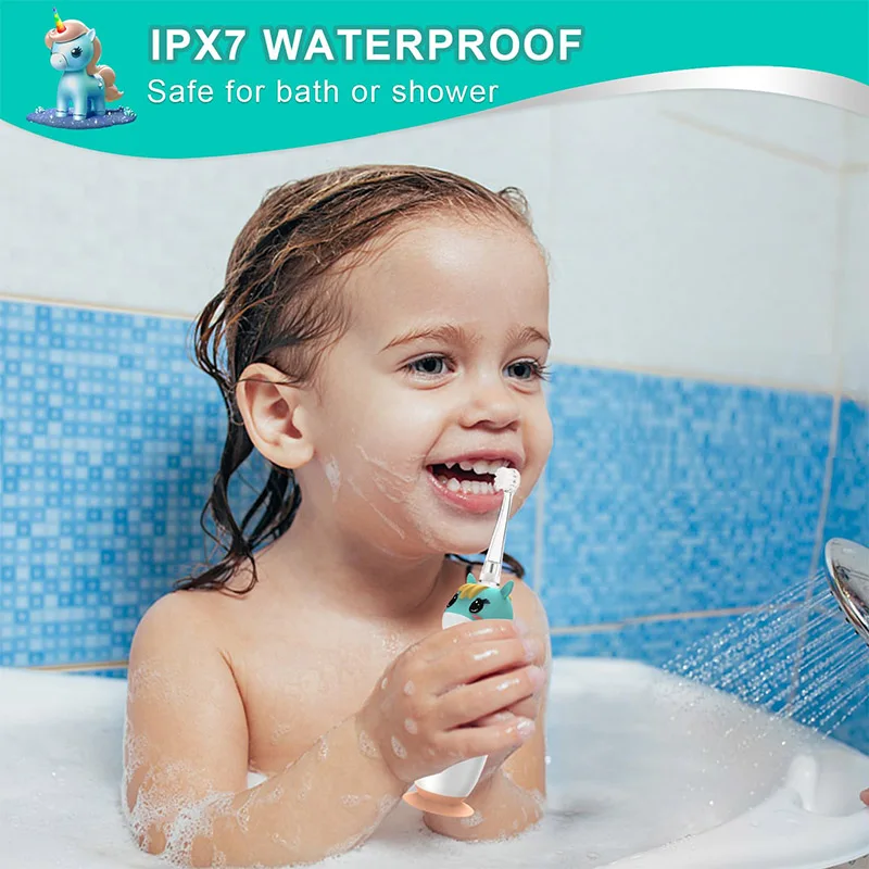 Spazzolino elettrico per bambini, multifunzionale, adatto ai gomme, testine multiple, ricaricabile, impermeabile, regalo per il corpo, unisex