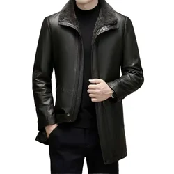 2026 New Men Fashion Casual Fur Integrated Leather Coat Winter Men Mid-Length Thickened Wool Liner Warm Sheep Leather Jacket