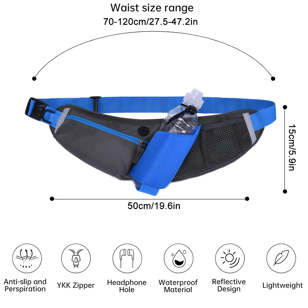 Waterproof Running Waist Bag Cycling Bumbags with Water Bottle Holder & Reflective Strips, Walking Climbing Hiking Outdoor Sport
