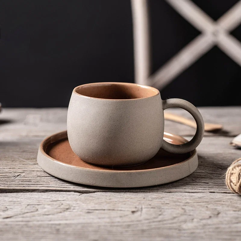 Pottery Mug For Latte Cappuccino Milk Juice Cocoa Cups With Dish
