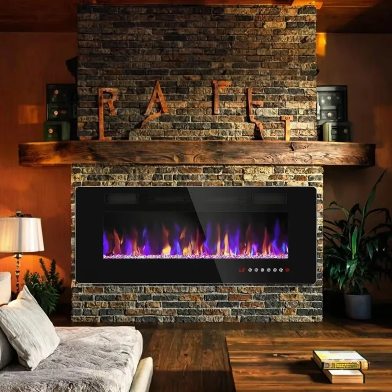 Modern Indoor Electric Fireplace TV Stand Heater Insert 3D Holographic Flame Effect Double Sided Wall Mount Metal Household