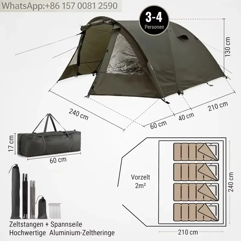 2-4 Person 4000mm Waterproof Camouflage Four-Season Camping Tent Double Layer Design Portable Camping Tent