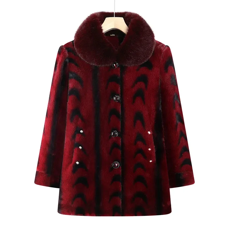 Women Winter Jacket Imitation Mink Fleece Coat New Fashion Loose Warm Fur One Piece Coat Middle aged Female Faux Fur Jacket 5XL