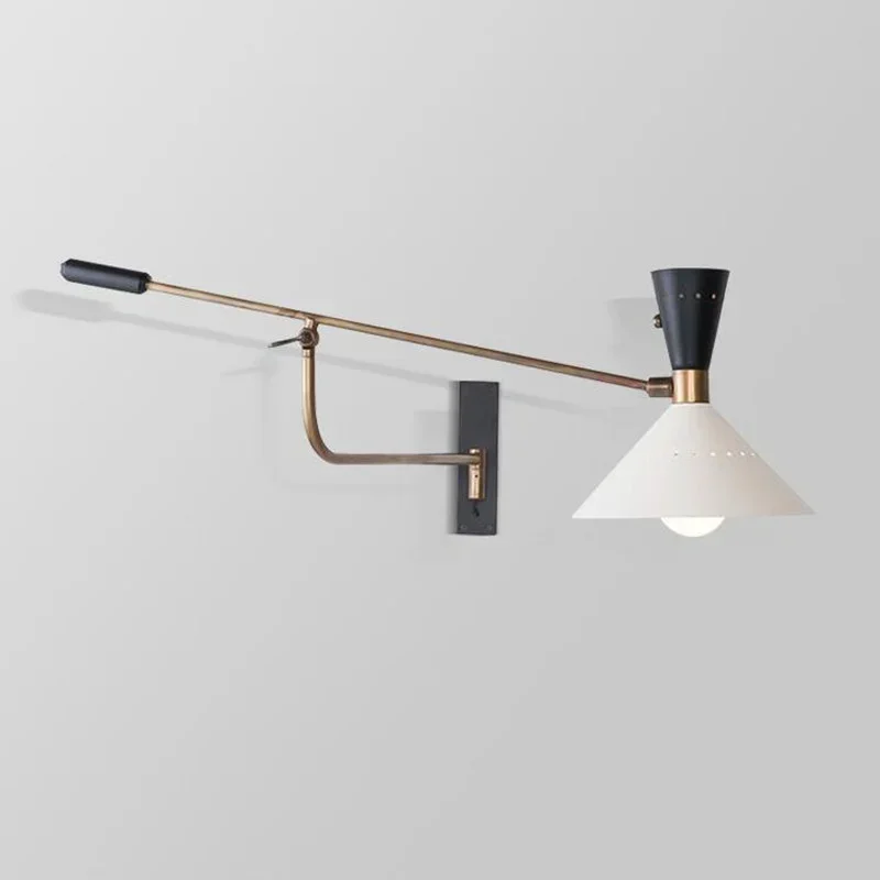 American industrial sconce Bedroom Adjustable swing arm lamp Study Reading E27 Gold White Black 110-220V iron wall lamp