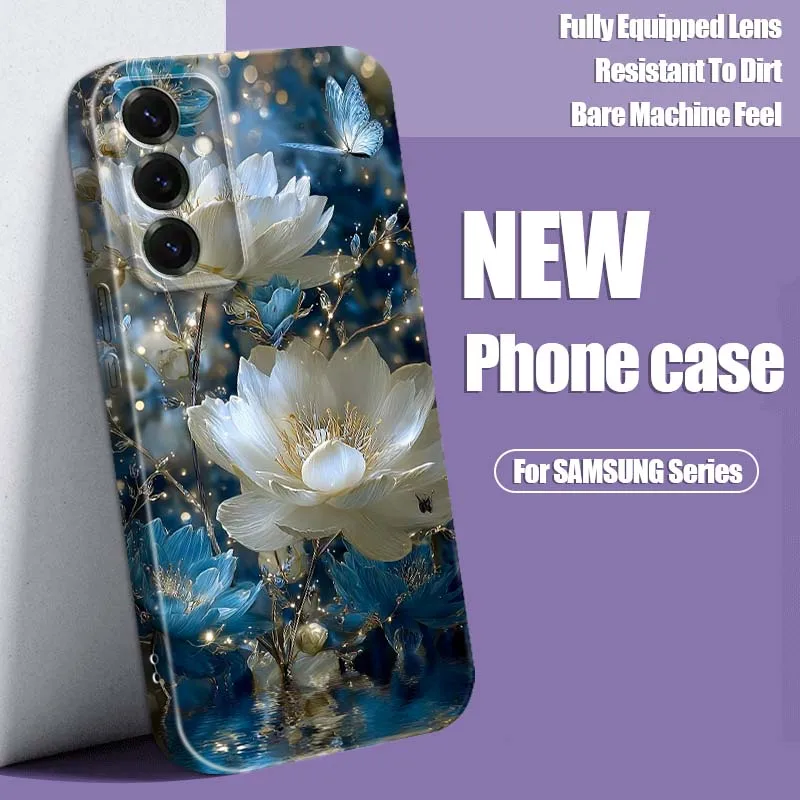 

Sparkling Blue Flower For Samsung Galaxy S25 S24 S23 S22 S21 Ultra Plus Edge FE 5G Feilin Protective Shell Phone Case