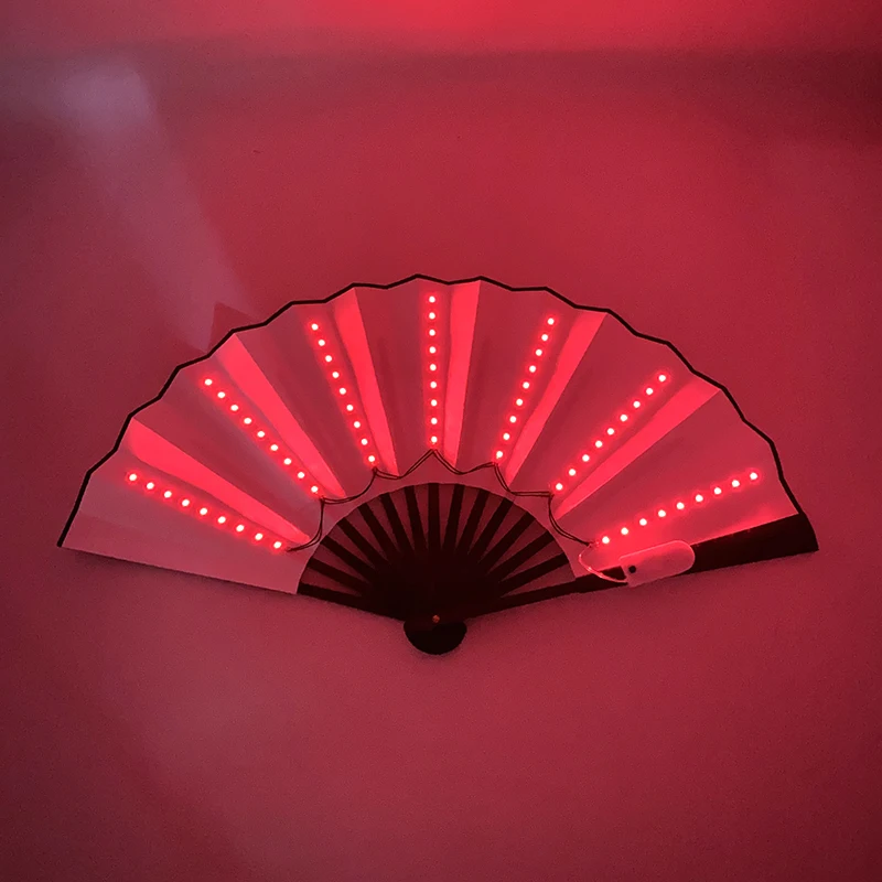 Neon Light Up Foldable Hand Fan Luminous LED Fans Glowing Chinese Bamboo Fan for dance performance concert nightclub props