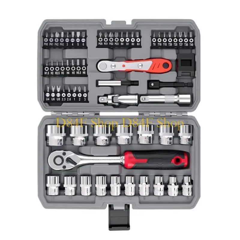 

D84F 64Pcs Auto Repair Combination Ratchet Wrench Tool Auto Maintenance Vehicle Mounted Socket Repair Set with Storage Case