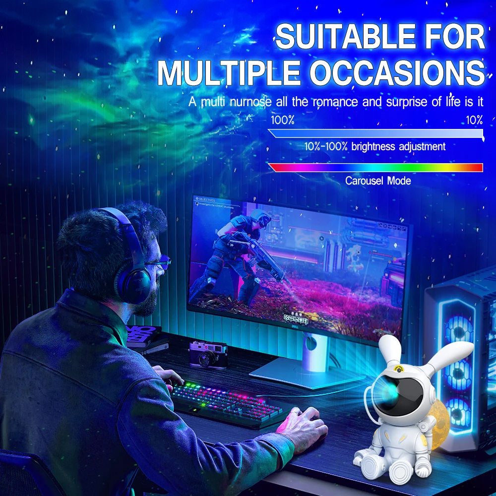 Galaxy Star Projector LED Night Light Starry Sky Rabbit Astronaut Porjectors Lamp For Decoration Bedroom Home Decorative Gift