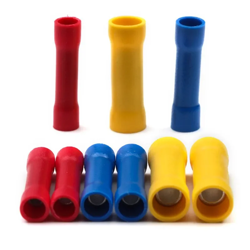 100/50/10PCS Cold Press Straight Wire Connector PVC Copper Crimp Terminals Insulated Butt Cable Quick Electrical BV1.25 2.5 5.5