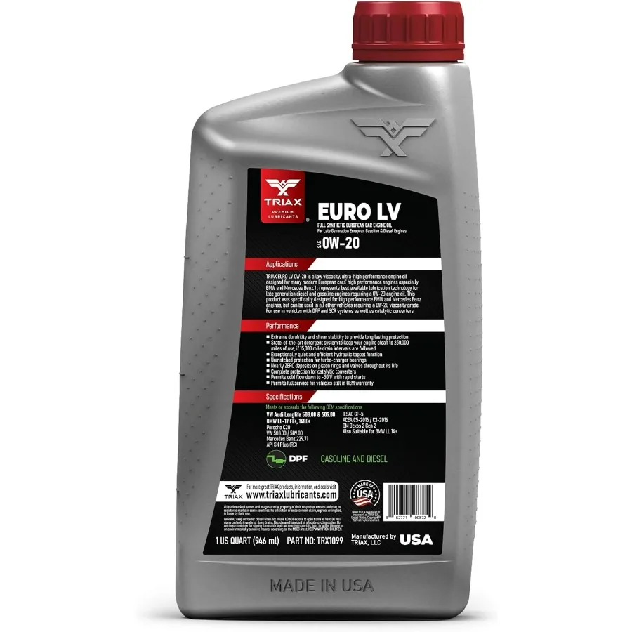 Euro LV 0W20 زيت محرك السيارة الأوروبي الاصطناعي الكامل PAO Esters 15K ميل OEM الصف متوافق مع BMW LL12 + LL17 + MB 229.71 VW
