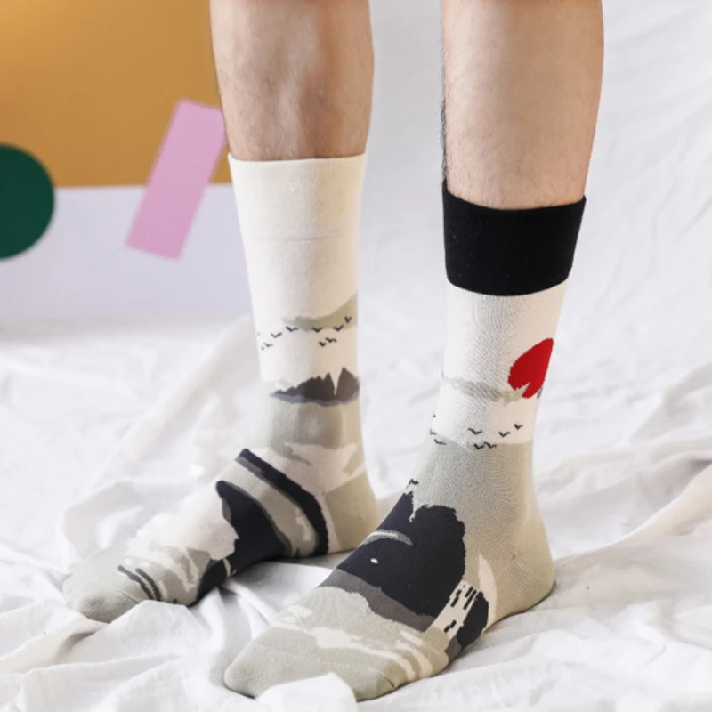 

1 Pair Couple Sexy Socks Spring High-quality Men Women British Style Design Cat Mermaid Wine Novelty Literary Cotton Middle Sock