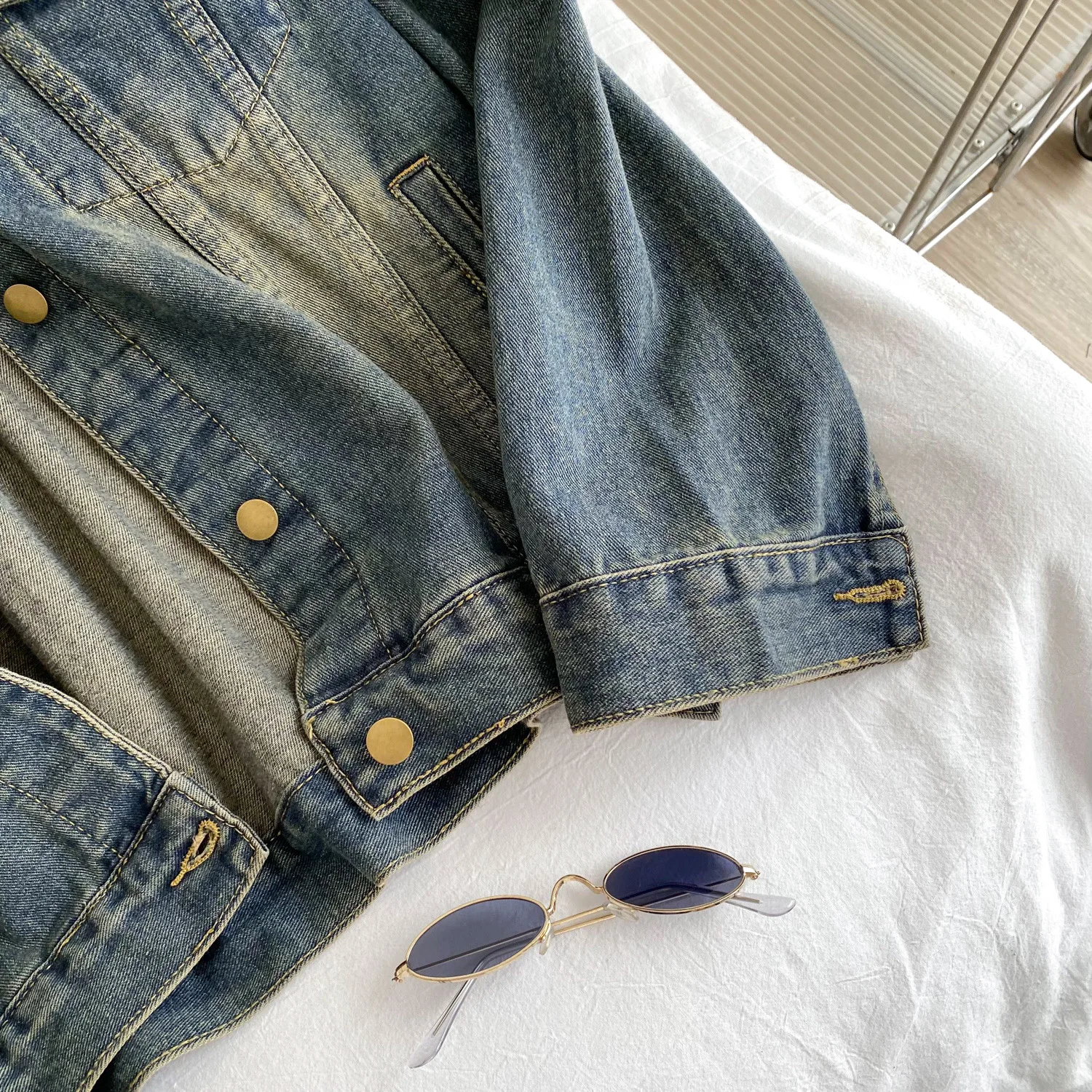 معطف نسائي من قماش الدنيم سترات بياقة مقلوبة Y2k ملابس الشارع الشهير سترة فضفاضة أنيقة غير رسمية للعمل لخريف وشتاء 2025 #6