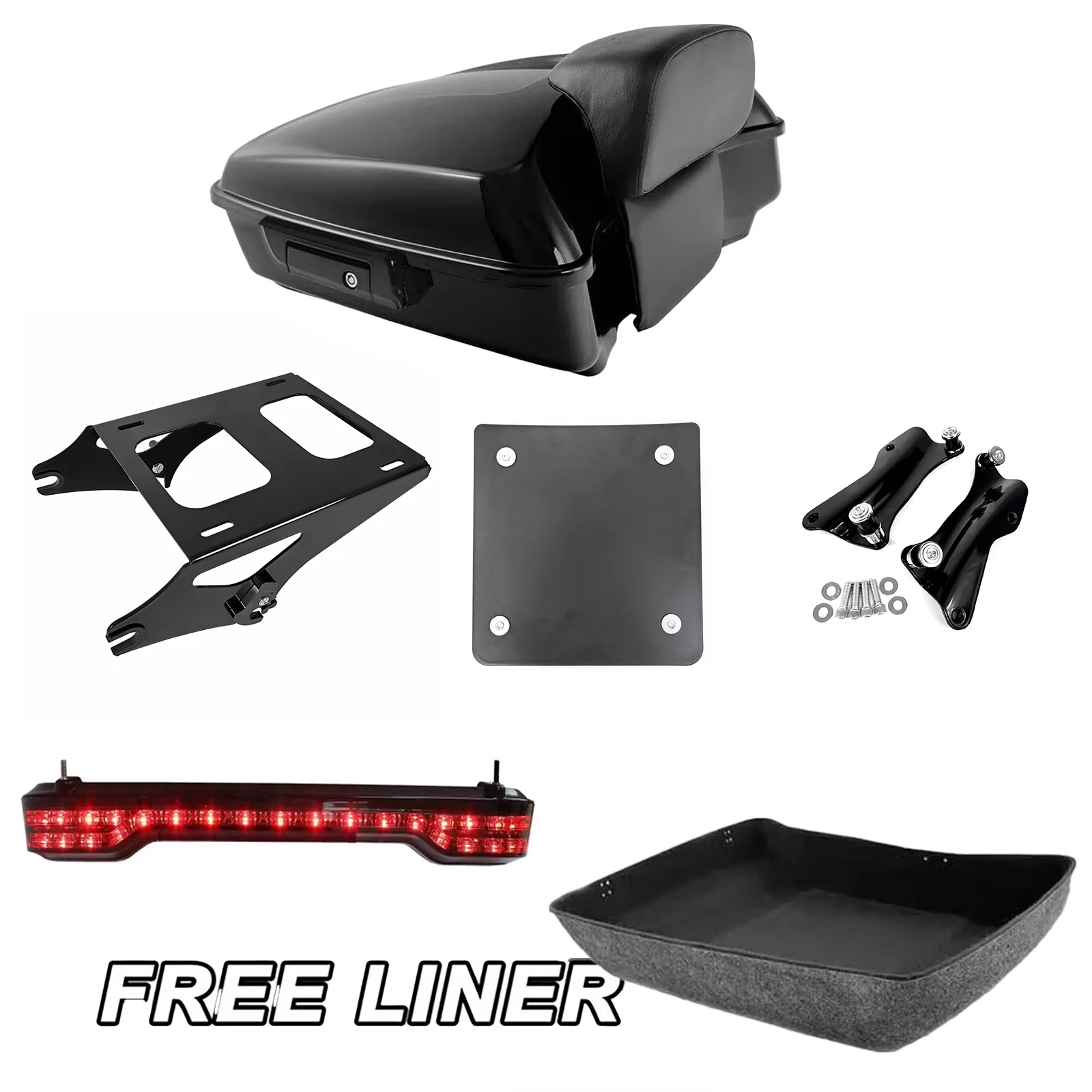 10.7“ Top Case Moto Rear Trunk Box With Luggage Rack Mounting Base Plate Inner Carpet Turn Signal Light For H-D Touring 09-26