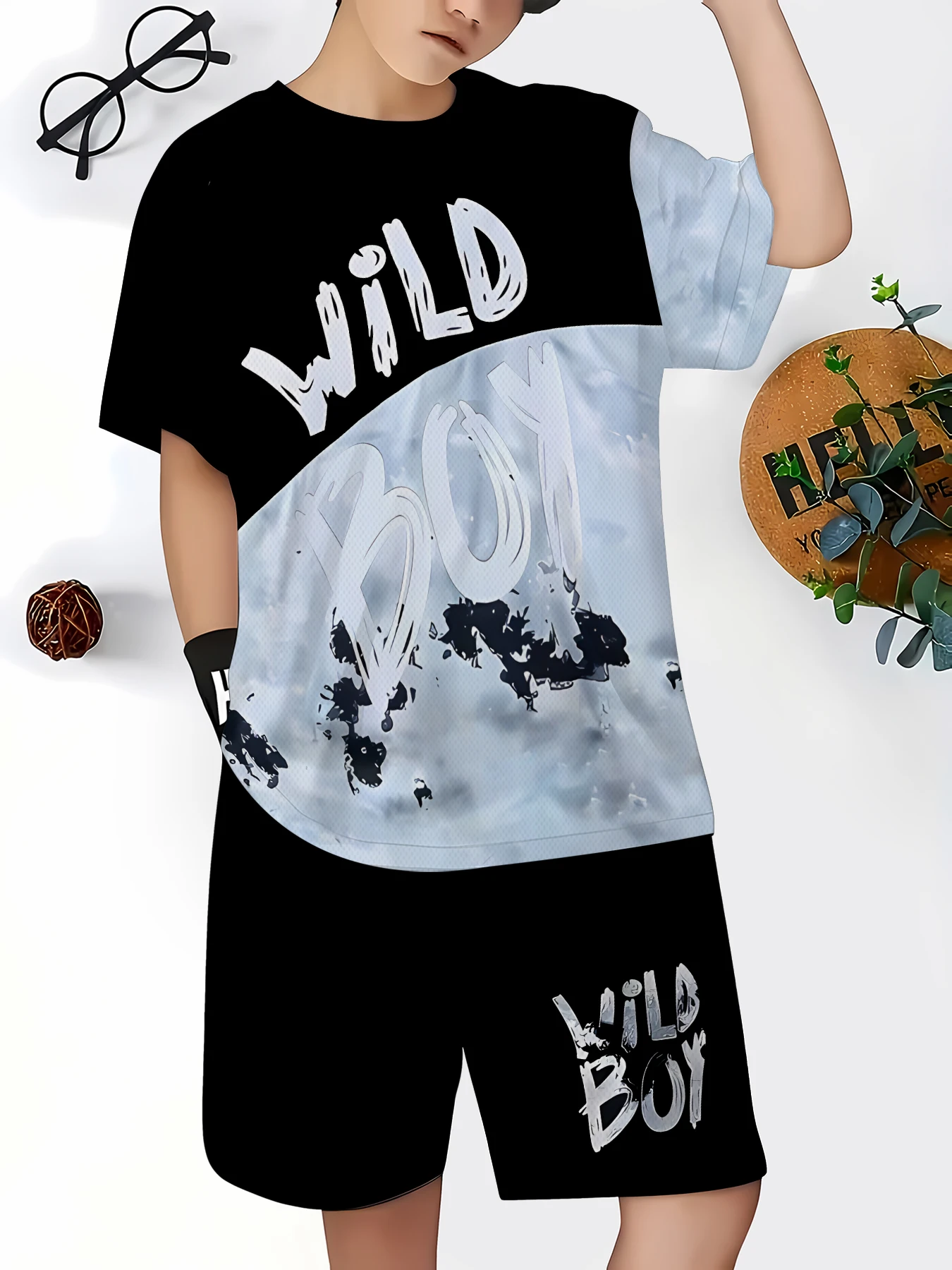 2026 Summer New Children's Set Street Casual Roller Skating Fashionable Comfortable Soft Breathable 3D Letter Pattern Printing