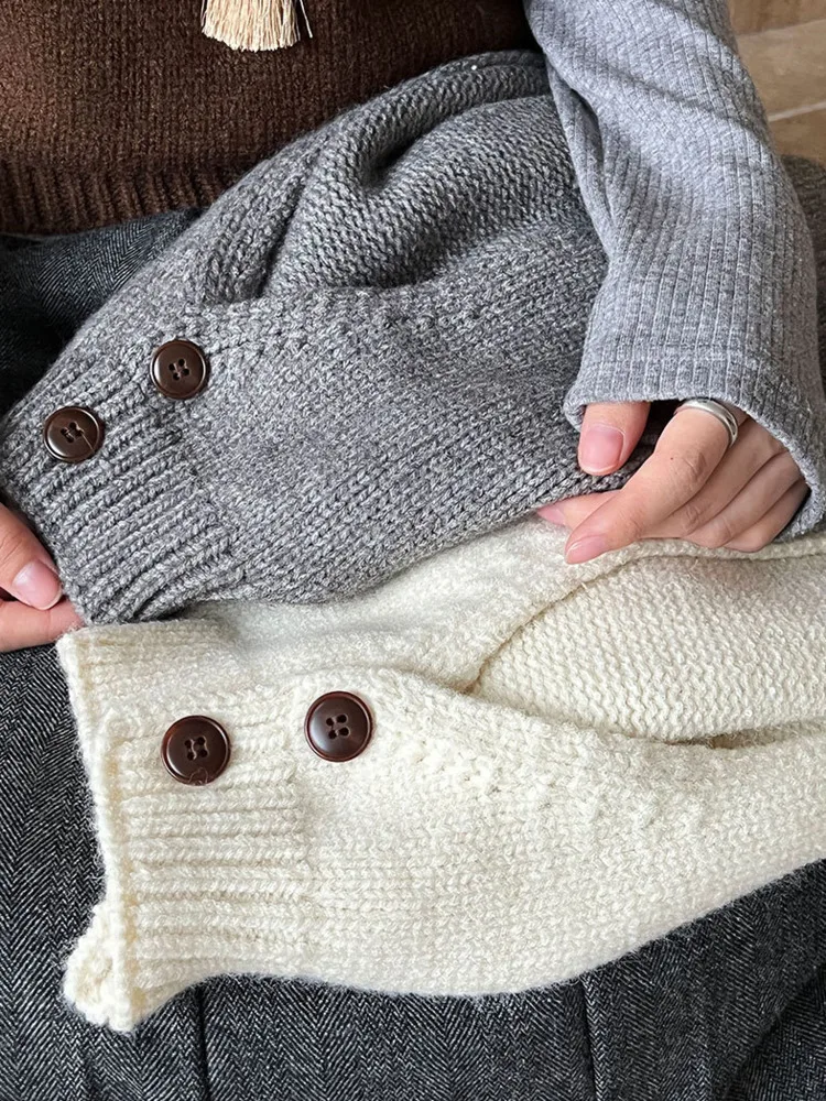 WHTREND الكورية نمط الصوف أنيقة محبوك سترة للنساء الشتاء الوقوف طوق الظهر جوفاء الطبقات سترة كل مباراة أعلى WH2205 #2