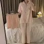 

Women's summer new herringbone diagonal ice and snow silk simple and sexy short sleeved cardigan lapel three piece set