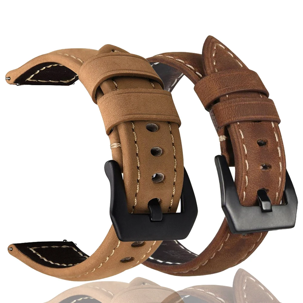 Crazy Horse Pattern Leather Watch Band For Haylou GS RS3 LS04 RT LS05S GST RT2 LS10 suitable for 22mm matte leather wristbands