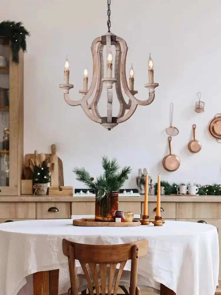 

Vintage Wooden Chandelier Rustic Pendant Light for Dining Room Bedroom Farmhouse Decor