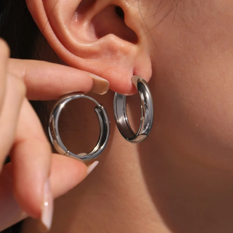 European Circle Color Block Stainless Steel Earrings Vacuum Plating18K Real Gold Waterproof Hypoallergenic Jewelry for Women