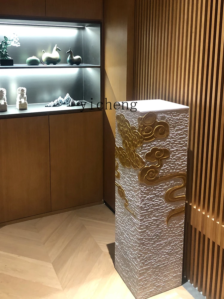 Zc Cement Golden Auspicious Cloud Column Can Bear 100.00kg Tea Room Decoration Chinese Floor Big Decorations