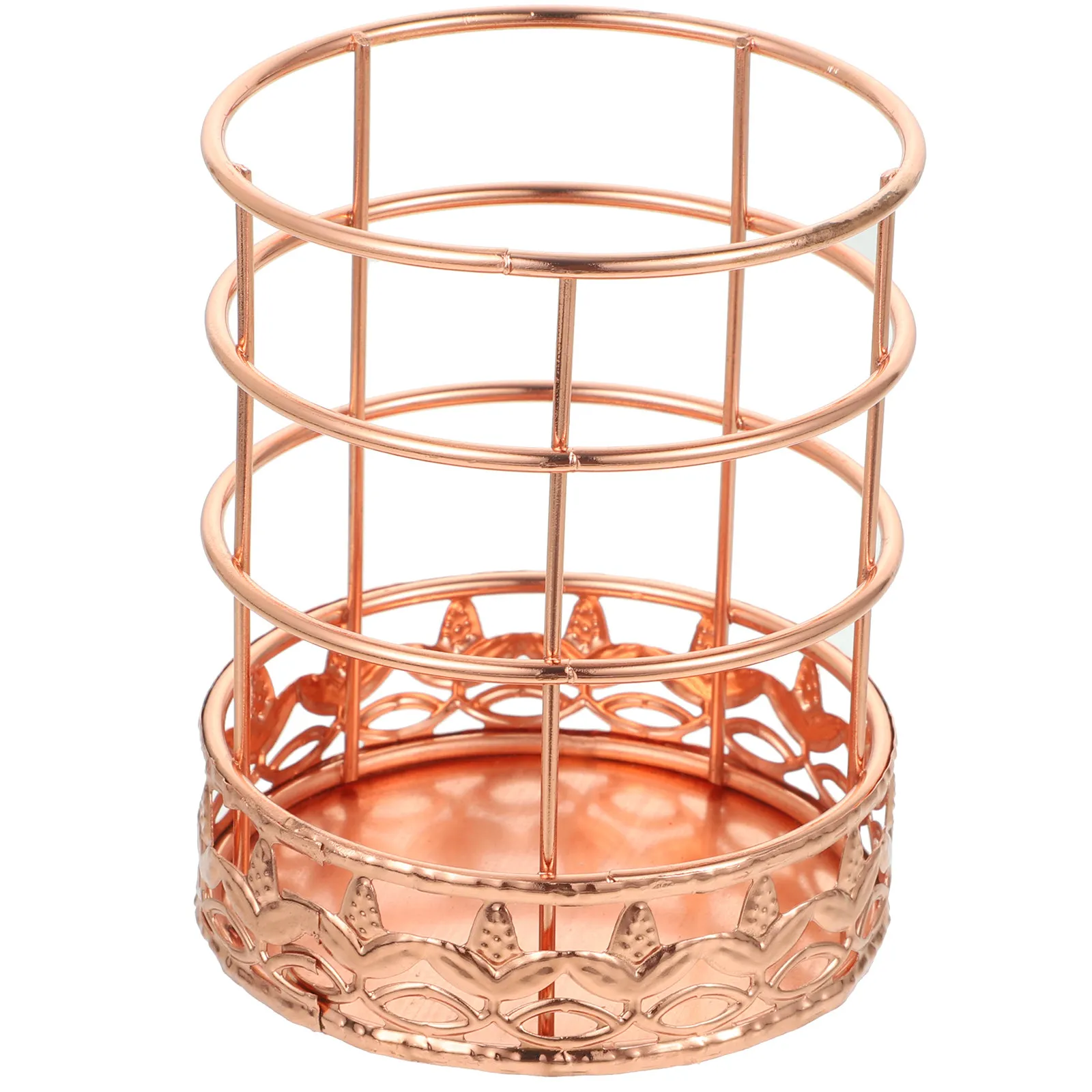 Rose Gold Metal Pen Holder Mesh Desk Organizer Non Slip Base for Pencils Rulers Scissors and Makeup