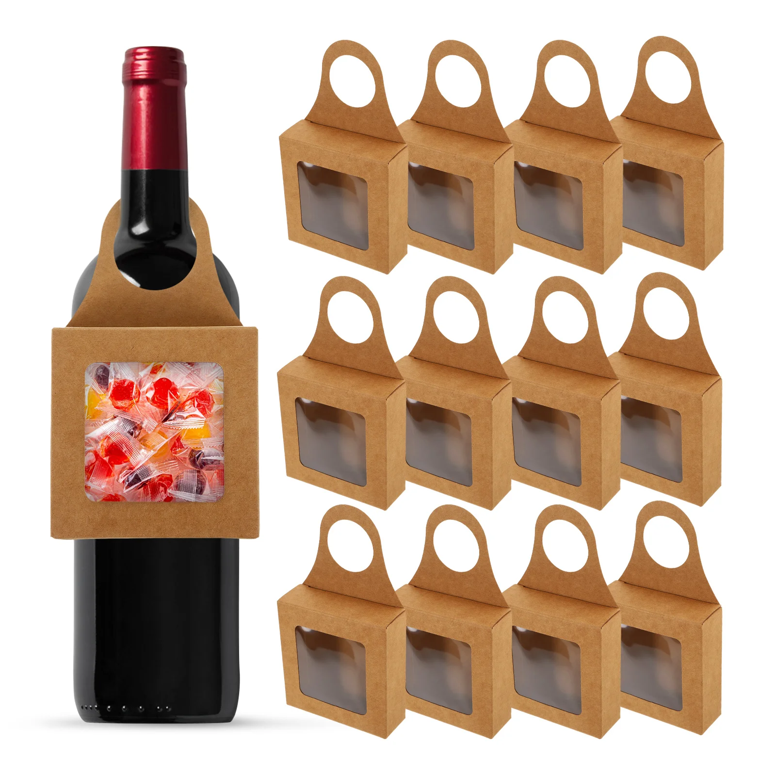 

20pcs Kraft Paper Hook Box 9x3x9cm Birthday Party Favor Bottle Packaging Gift Box Decorative Storage Case Foldable