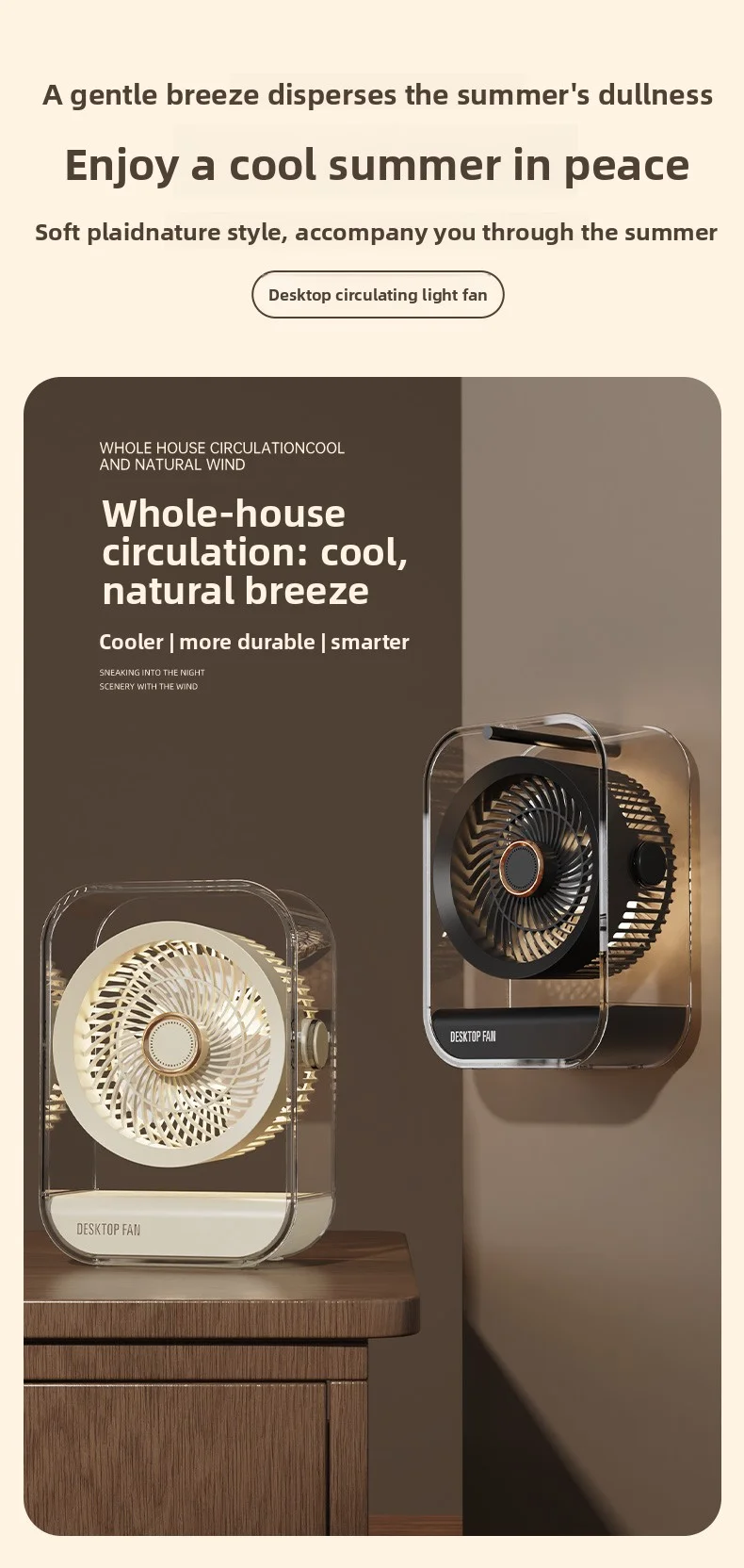 Ventilateur de bureau portable multifonction avec veilleuse led_voghion.com