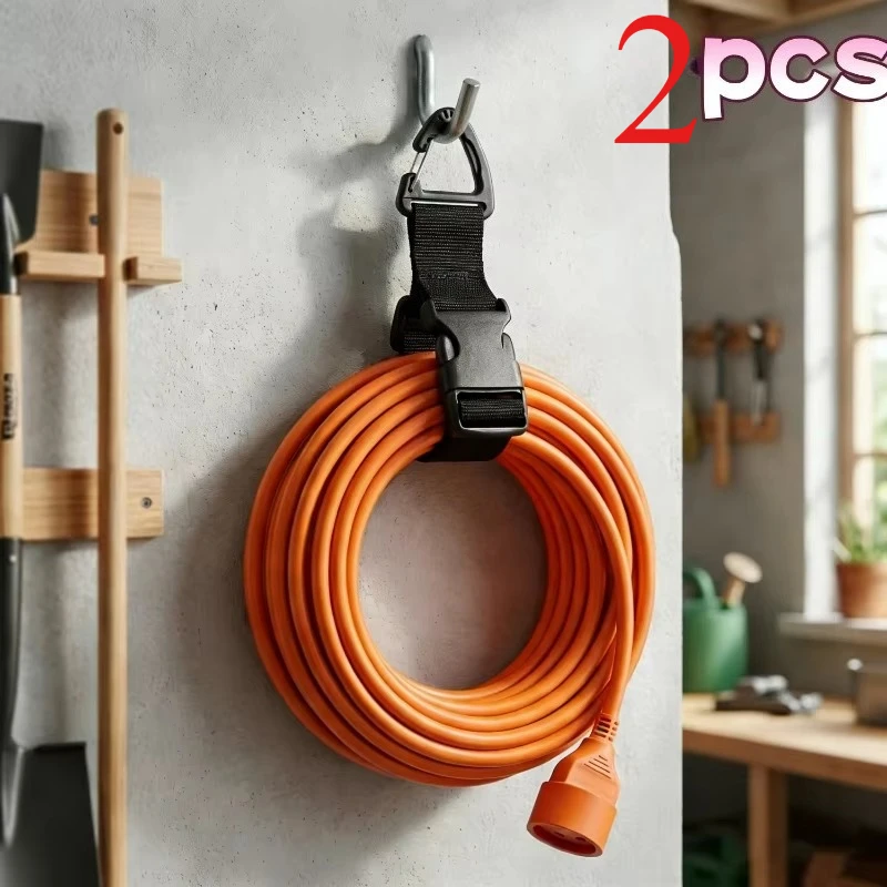 2 Adjustable Garden Hose Nozzles, Heavy-Duty Extension Cord Organizer, Reusable Garage and Workshop Hanging Storage