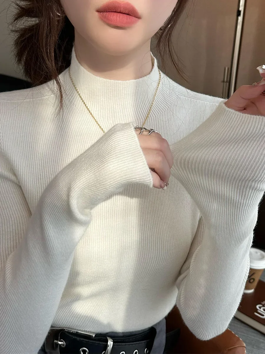 ใหม่ฤดูใบไม้ร่วงฤดูหนาวแขนยาวถักเสื้อกันหนาวผู้หญิงPulloversสีดําสีขาวถักเสื้อกันหนาวผู้หญิงเสื้อกันหนาวSueters De Mujer MZ54