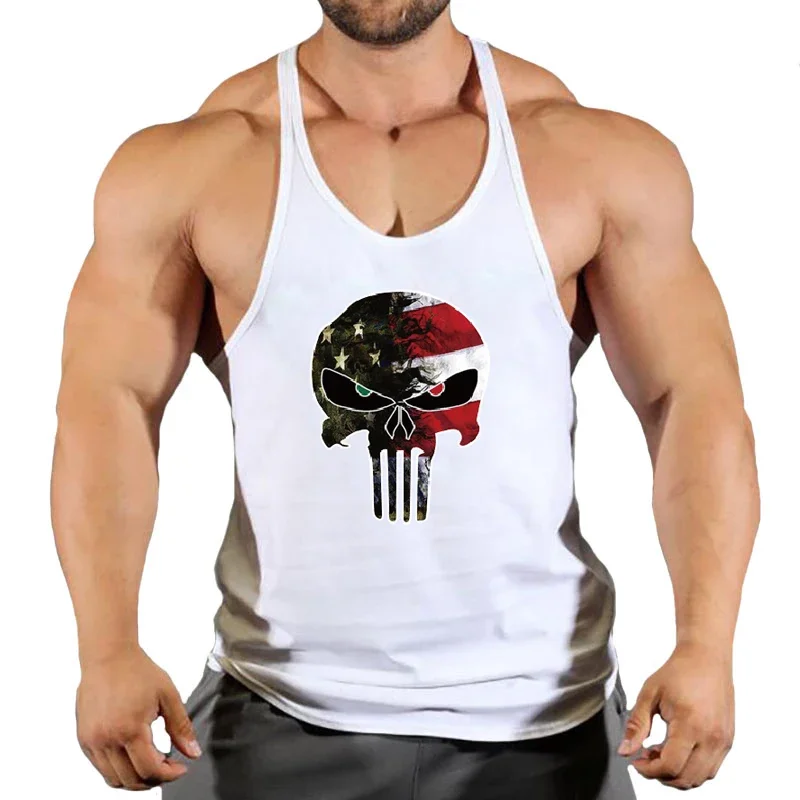 New Skull Strong Print Clothing Bodybuilding Cotton Gym Tank Tops Men Sleeveless Undershirt Fitness Stringer Muscle Workout Vest