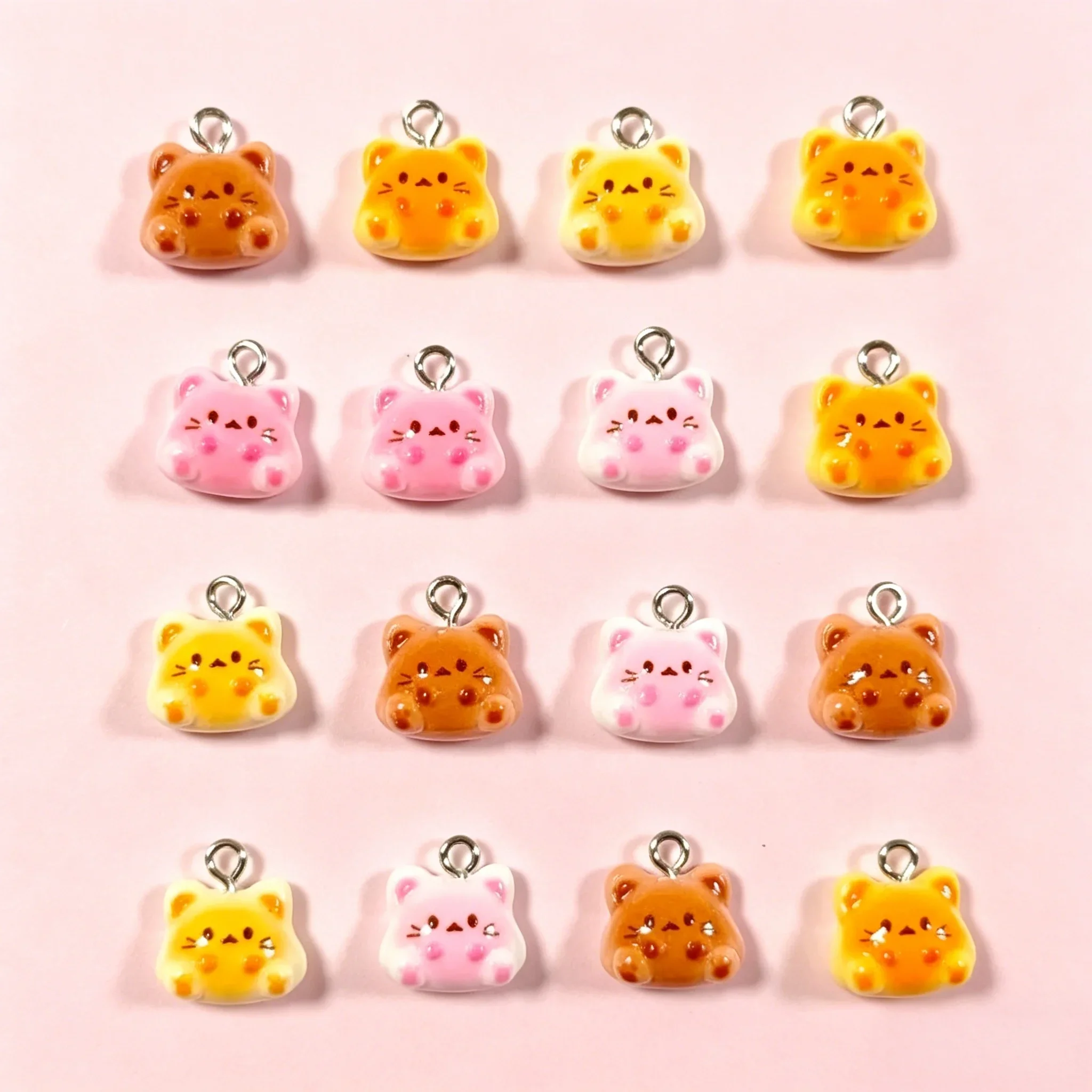 10Pcs Kawaii Glossy Mini Cat Bread Resin Charms Cute Kitten Food Pendants For DIY Earrings Bracelet Jewelry Making