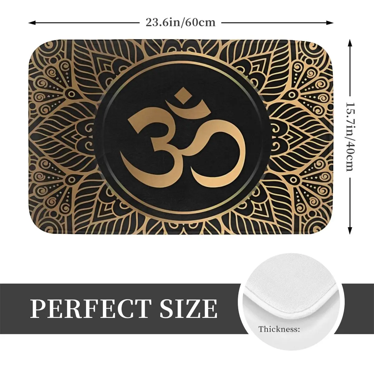 Golden Om Mandala Bath Mat Anti Slip Buddhism Aum Yoga Meditation Toilet Mat Kitchen Shower Room Floor Mat Bathroom Rug