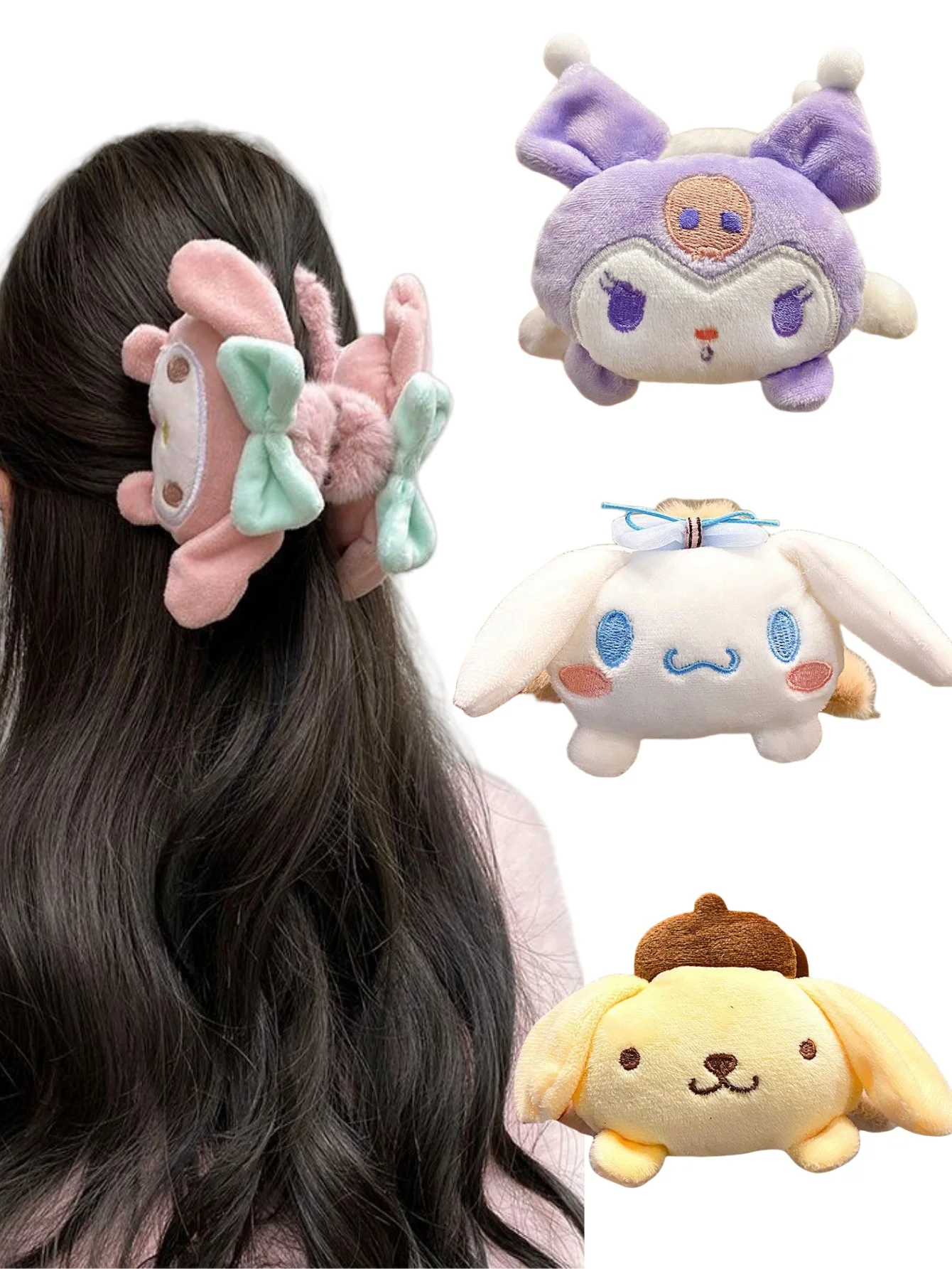 1 ud. Pinza para el pelo Sanrio Hello Kitty My Melody, Kuromi, Cinnamoroll, Pompompurin, pinza de tiburón de invierno, accesorio para el cabello de mujer