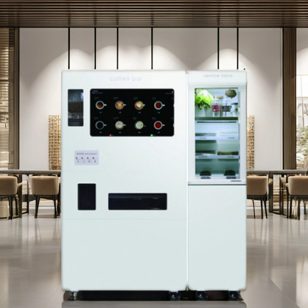Smart Robot Kiosk Commercial Automatic Hot Chocolate Coffee Vending Machine Plastic Coin Token QR Code Payment Systems