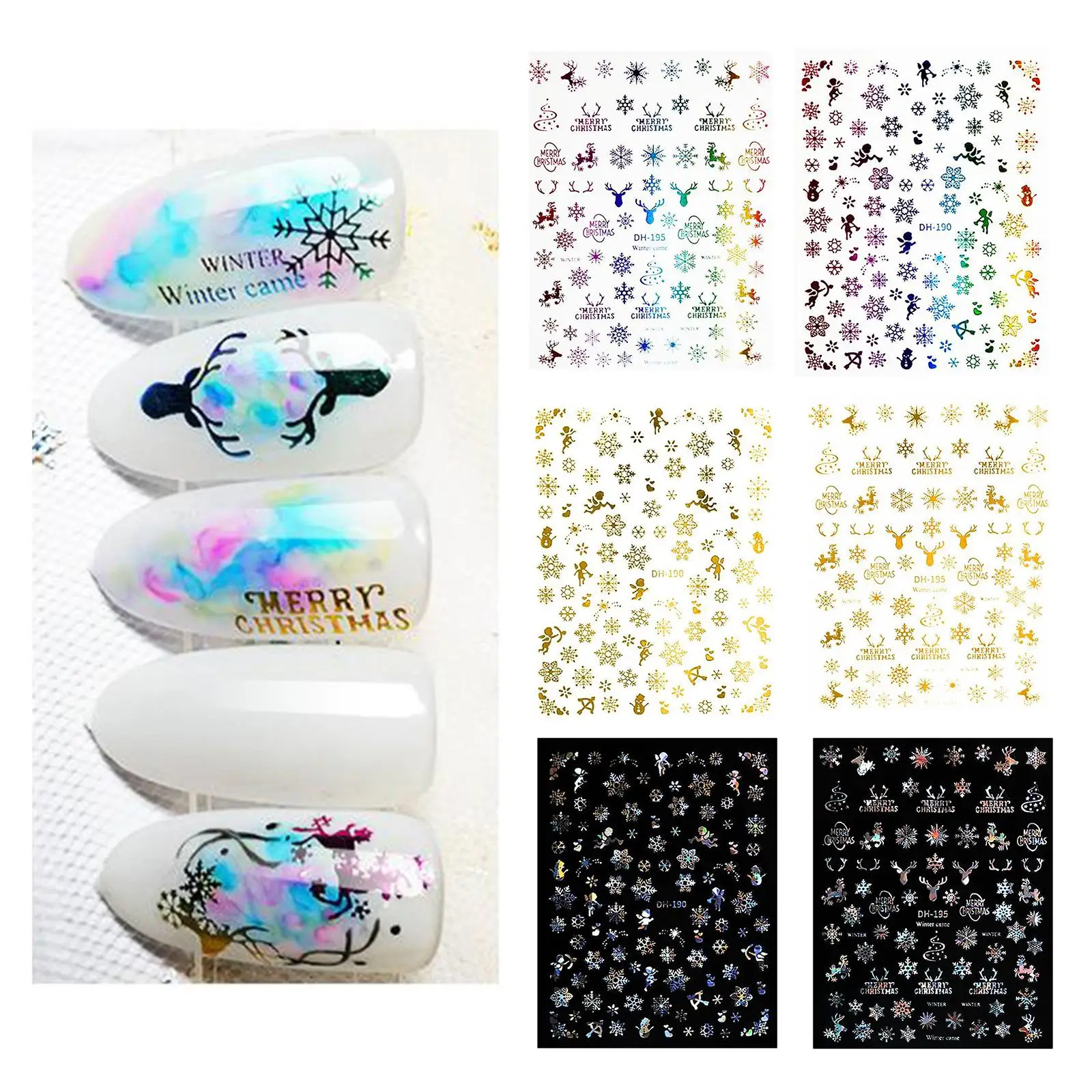 Christmas Sticker for Women DIY Stickers Decals Snowflakes Manicure Decoration Nails Accessories,1 Sheet