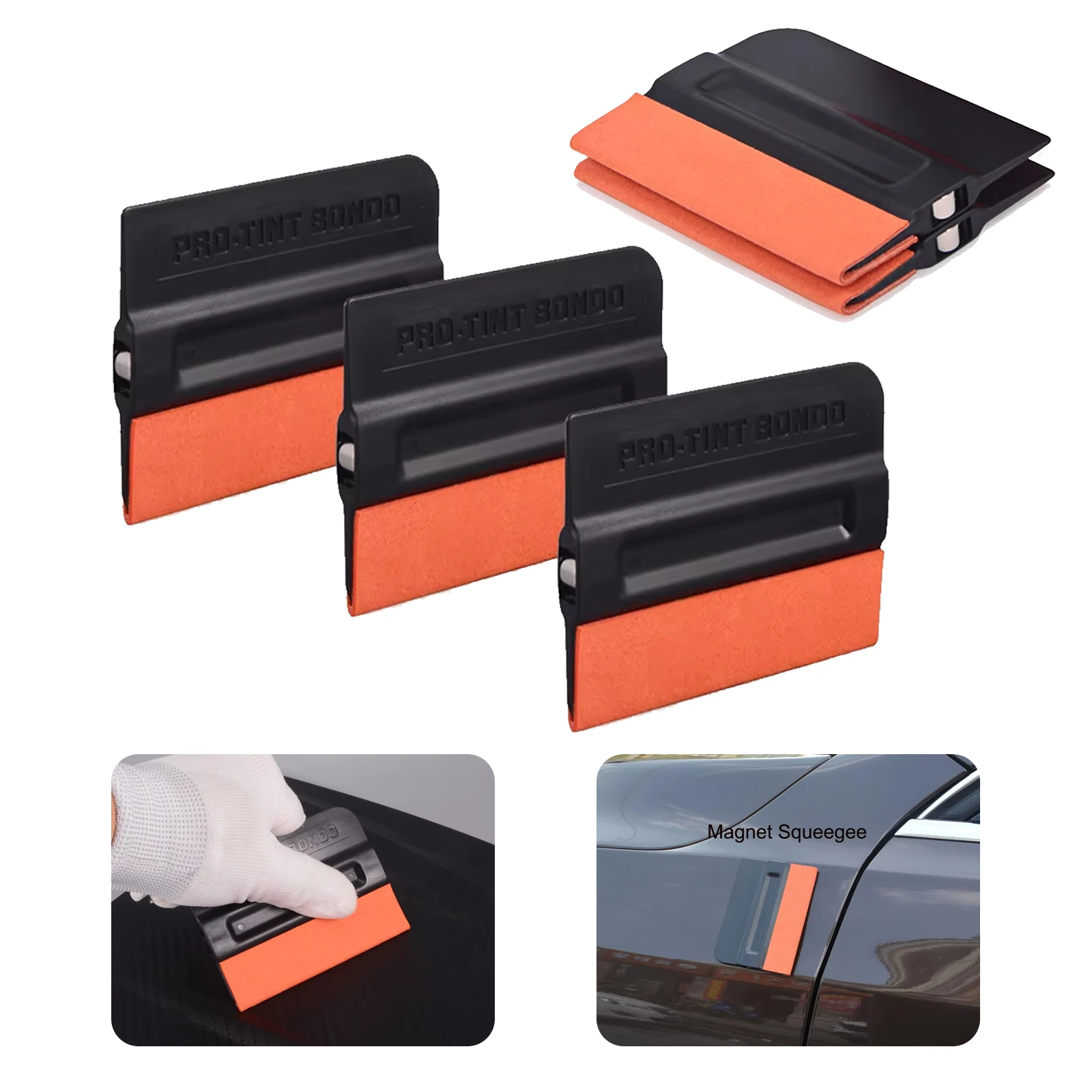 EHDIS Magnetic Vinyl Wrapping Squeegee 4Inch Suede Felt Edge Tint Spatula Car Window Film Scraper Decal Applicator for Stickers