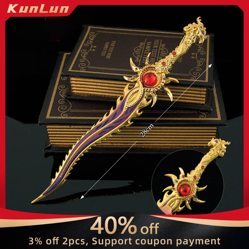 28cm Game Naraka: Bladepoint Weapon Chasing Dreams Mantikol's Teeth Metal Model Ruby Set with Diamonds Chinese Katana Sword Toys