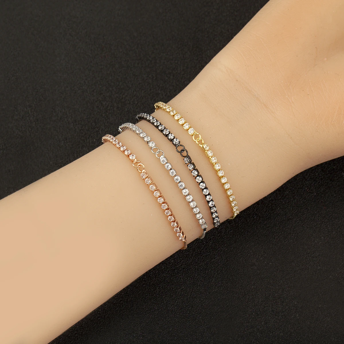 Nidin الساخن الأبيض الزركون الموازي/العمودي ربط 3 قطعة/الوحدة سوار للنساء قابل للتعديل سلسلة مجوهرات اكسسوارات بالجملة #3