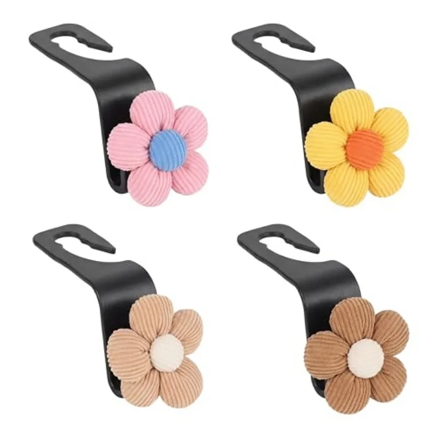 

Cute Floral Car Headrest Hooks 4-Pack, Soft Corduroy Purse Holder For Car, Anti-Scratch Back Seat Organizer Hanger For Diaper B