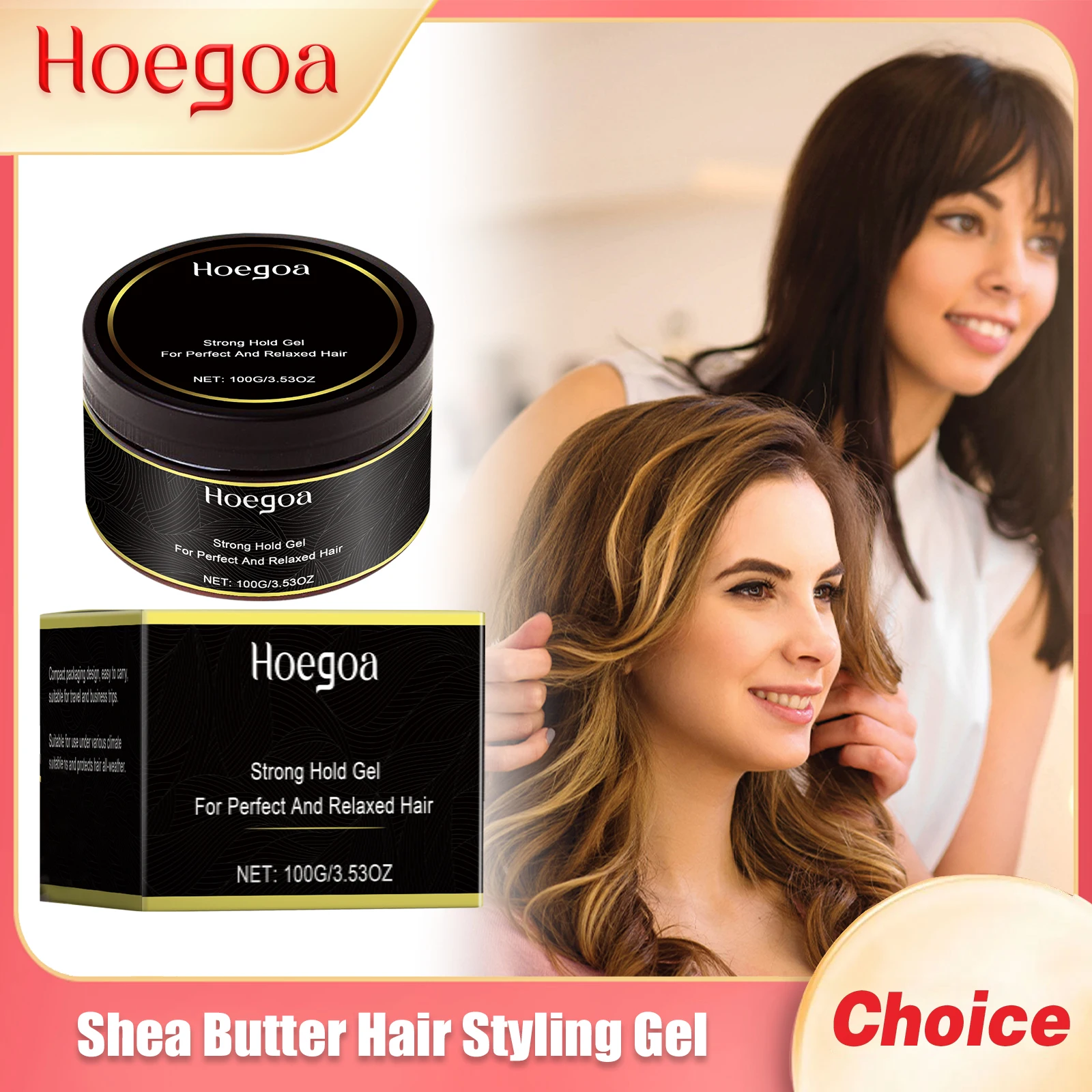 

Hoegoa Shea Butter Hair Styling Gel Strong Holding Finished Molding Non Greasy Edges Controls Shaping Curly Portable Hair Gels
