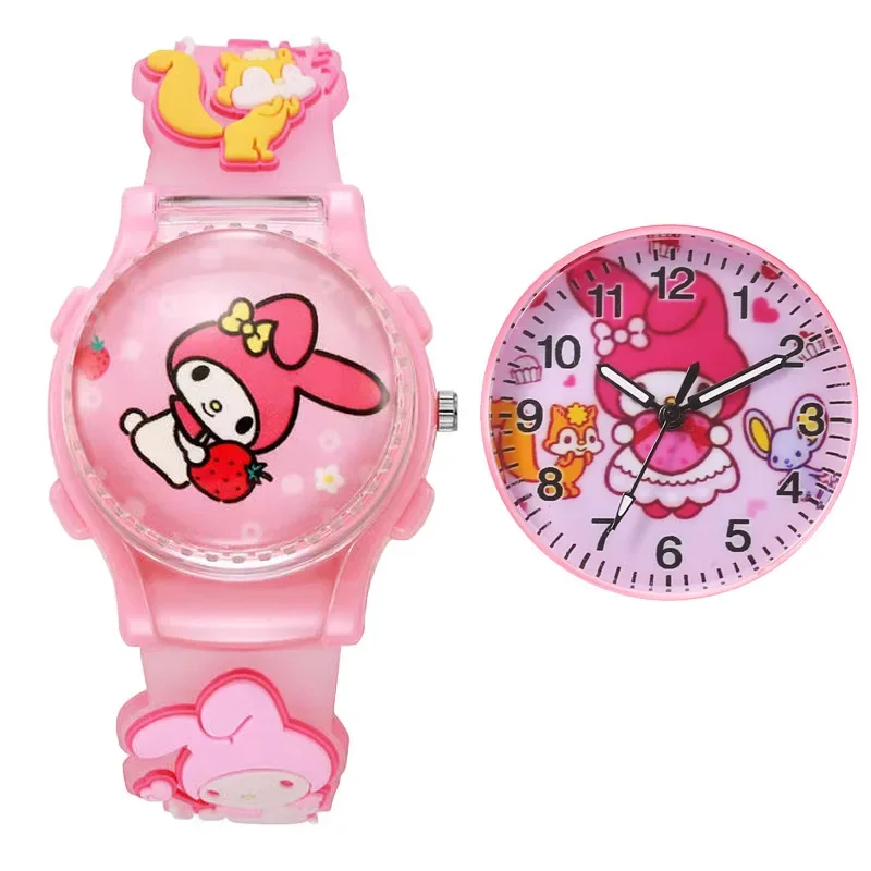 Sanrio Hello Kitty Watch Anime Cartoon Kuromi My Melody Watch Kawaii Crystal Patch Glowing Decompress Rotating Electronic Watch