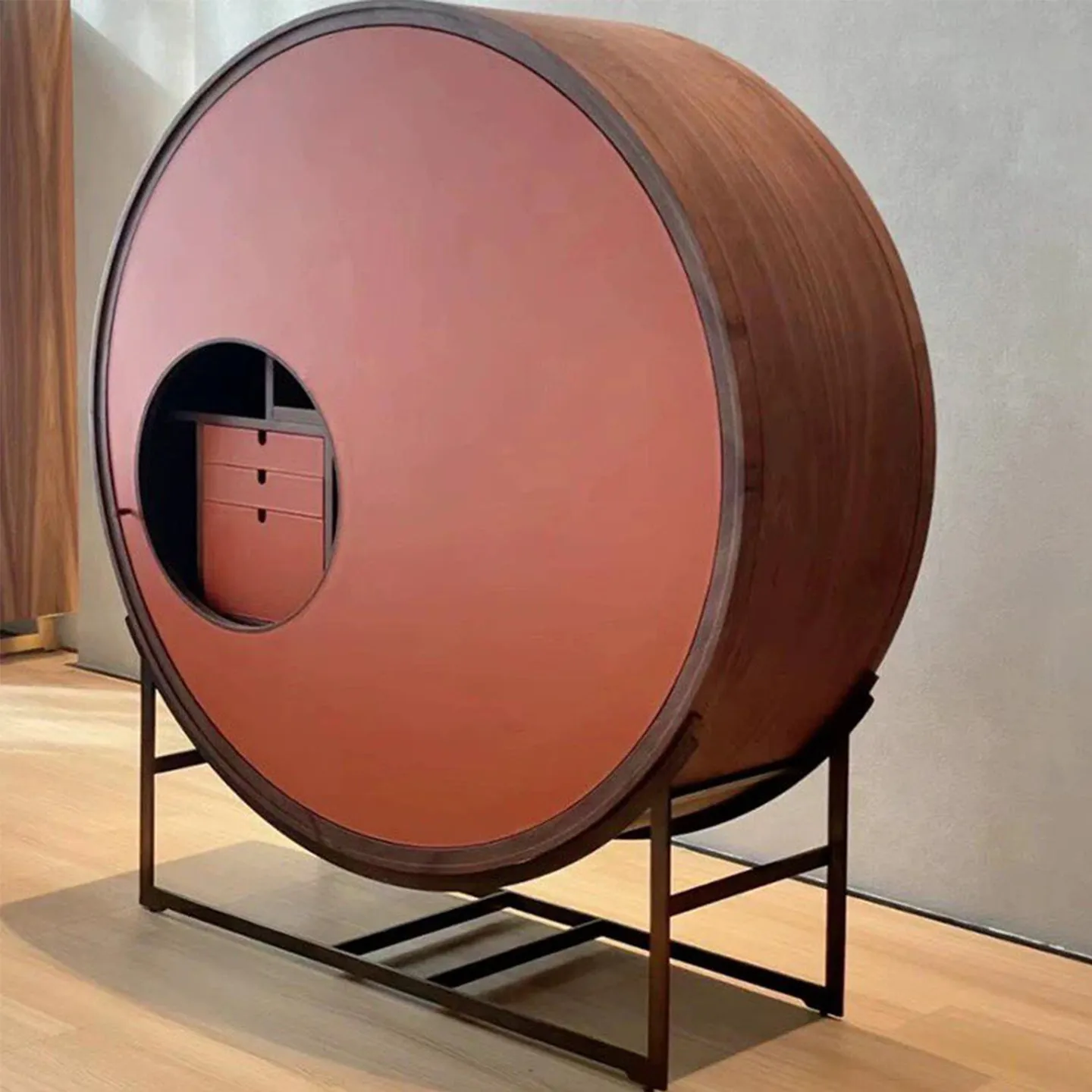 Rotating arc wine cabinet Wooden study entrance storage cabinet