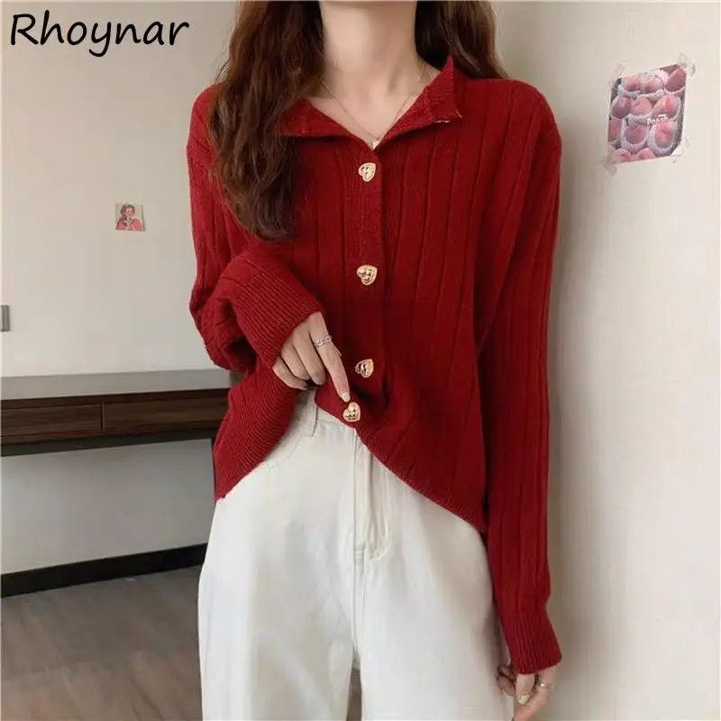 

Cardigan Women Simple Vintage Fashion Winter Single Breasted Heart-button Sweet Girlish Solid All-match Casual Jumpers Stylish