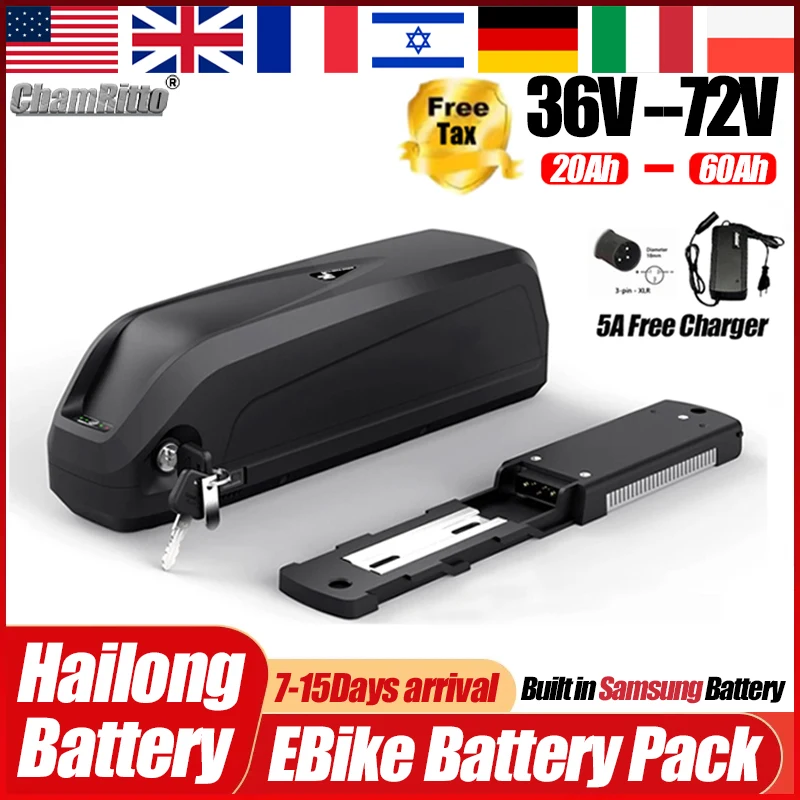 Hailong Batterie 60v 72v 40ah Electrique Velo Ebike Bateria 20 24 50ah 60ah Bafang 36v 48v 52v 30ah 2000w Akumulator de baterias