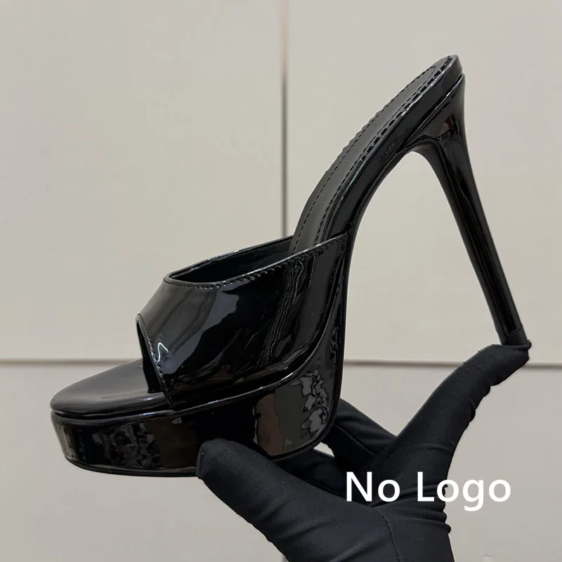 Summer leather waterproof table women's thick soled height increasing slippers sexy nightclub solid color high-heeled slippers
