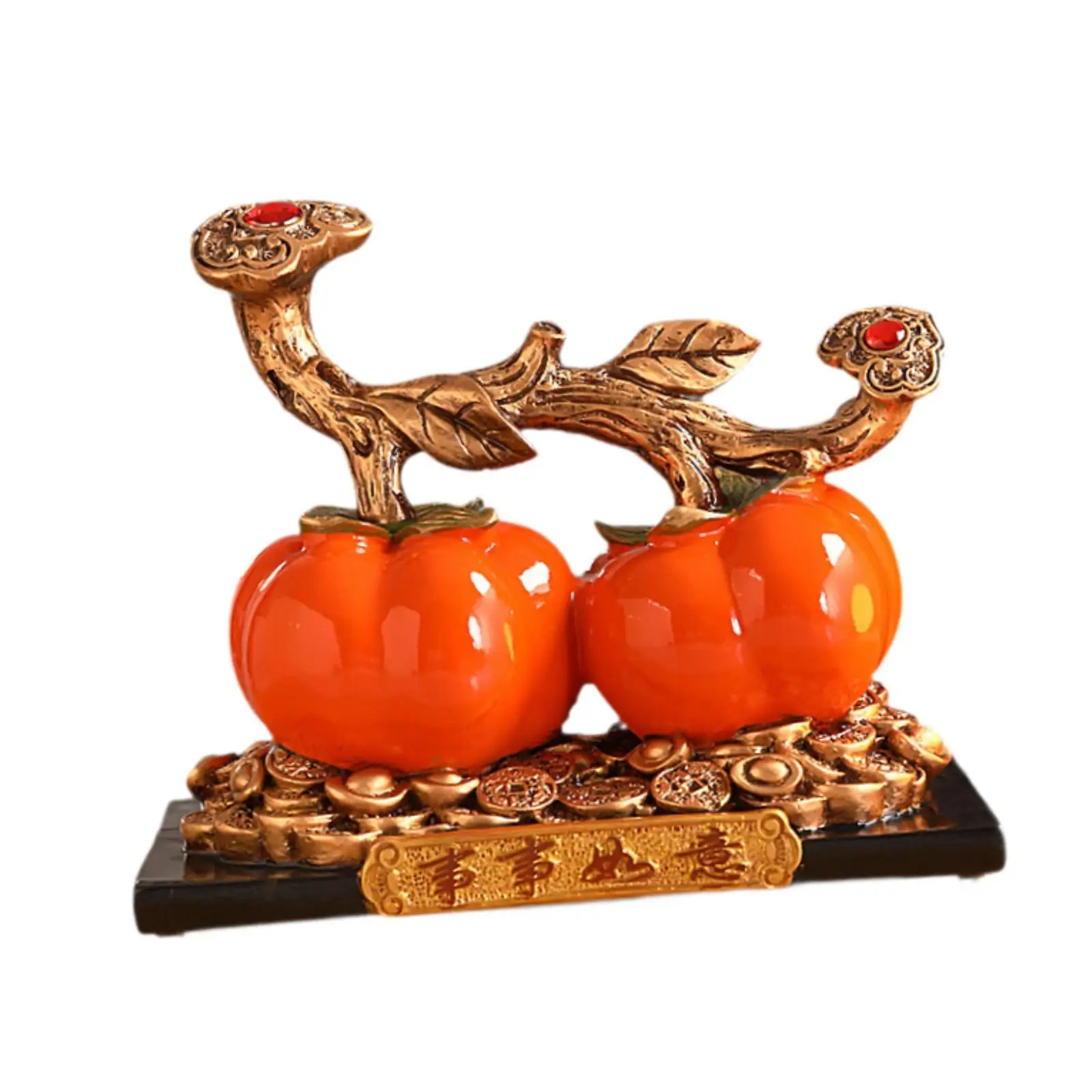 Persimmon Resin Statue Blessing Ornament Gift Table Centerpiece Fengshui Figurine Chinese Lucky Decoration for Cabinet Party