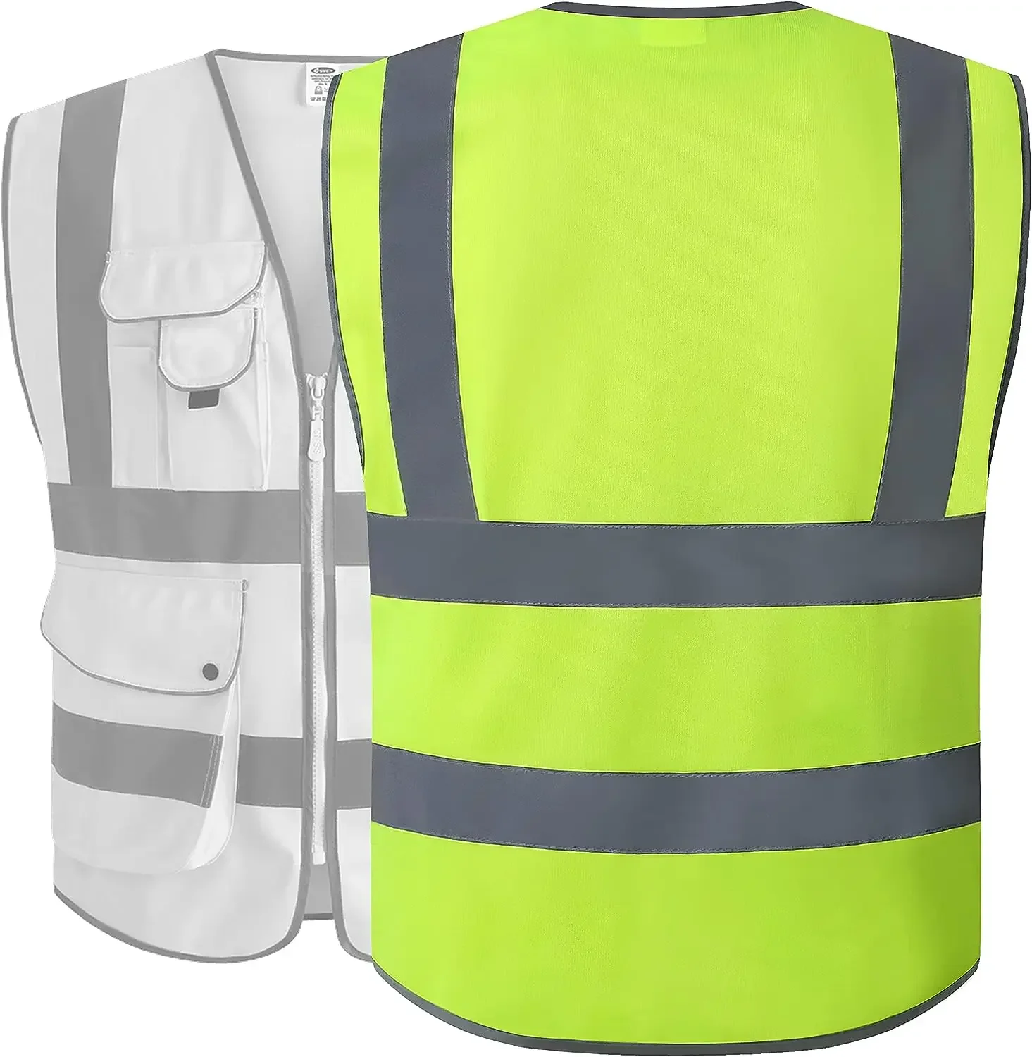 Veiligheidsvest 9 Zakken Klasse 2 Hoge Zichtbaarheid Vest Met Rits Reflecterend Vest, Voldoet Aan Ansi/Isea Standaard